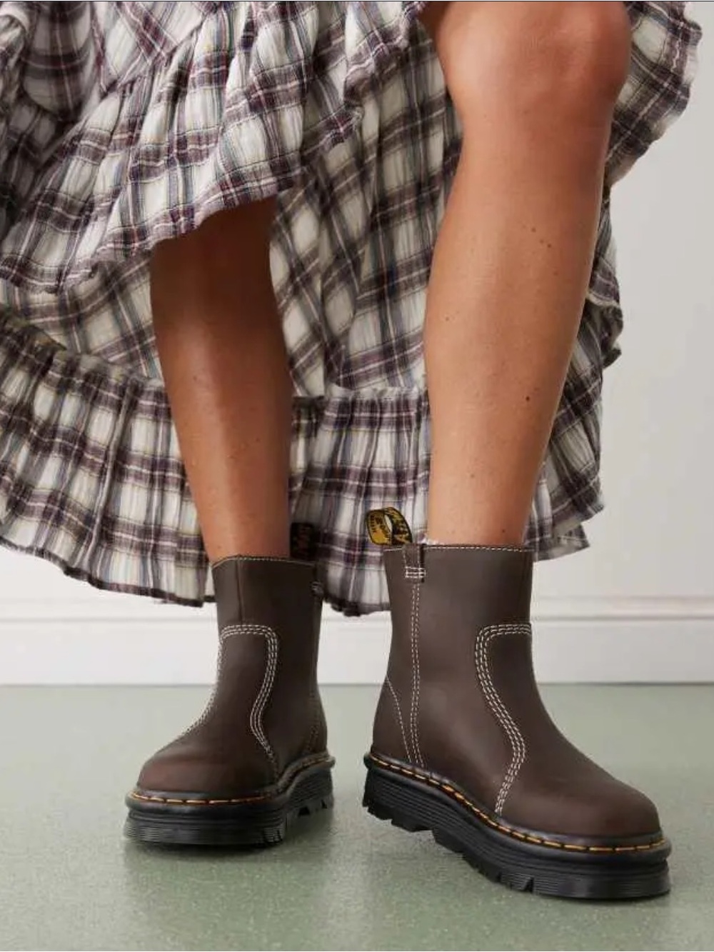 Dr. Martens | Zebzag Rigger Slip On Leather Boots in Dark Brown